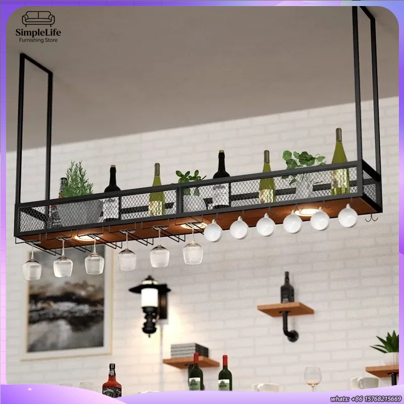 Home Bar Shelves - Mobile Bar Portabottiglie Aperto con Ripiani,