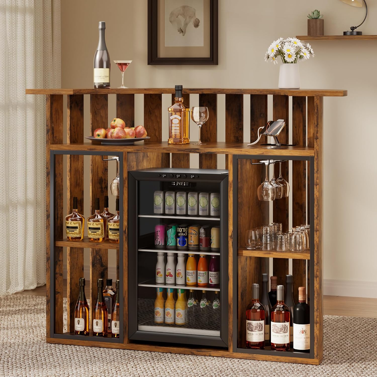 Mobile Bar Rustico in Legno, M - Home Bar And Fridge recensione e prezzo